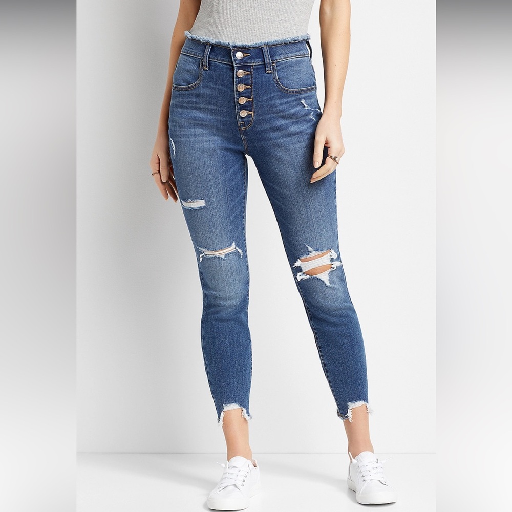 Maurices Super High Rise Womens Medium Short Skinny Jeans Jegging Button Fly